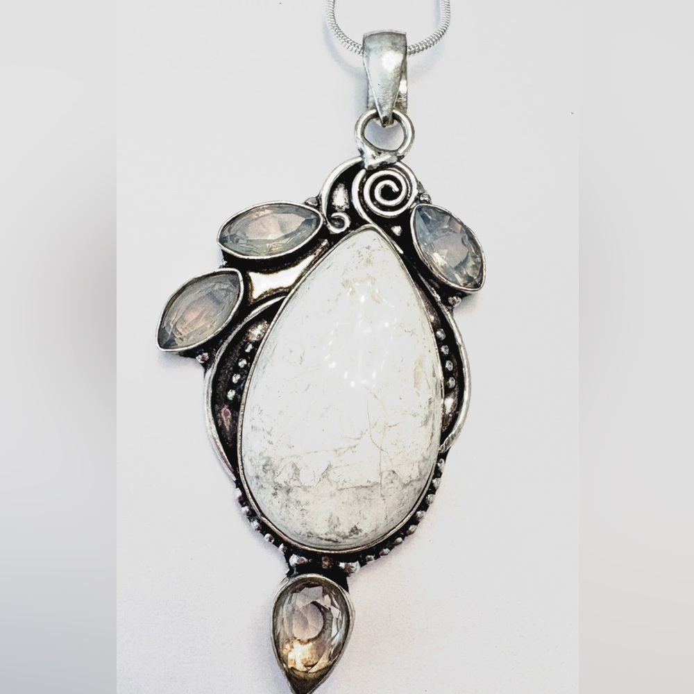 2 inch, 925 marked, Jasper and Opalite pendant on a silver chain.
